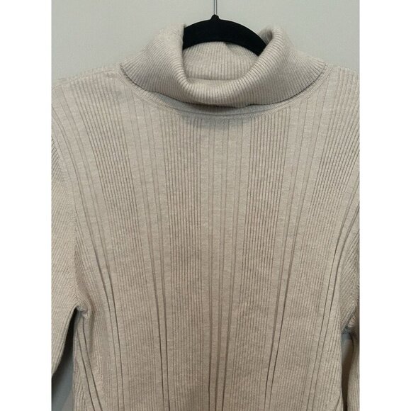 White House Black Market Beige Ribbed Stretch Long Sleeve Turtleneck Sweater XL - Picture 4 of 7